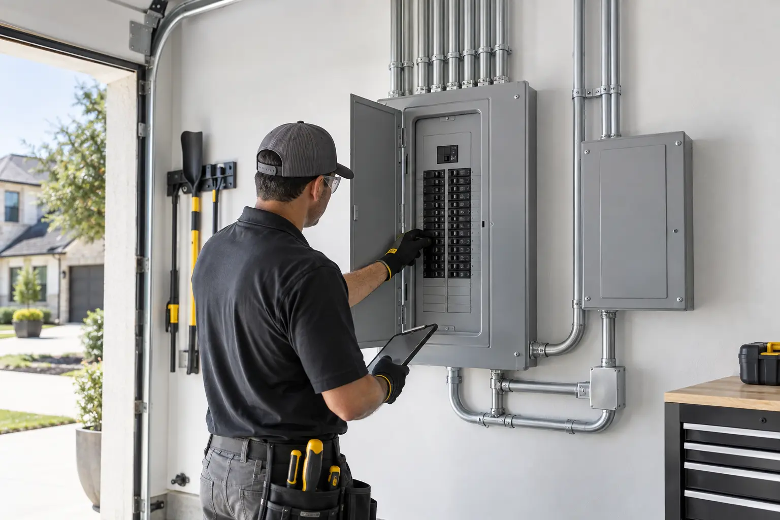 Electrician completing a modern residential electrical panel upgrade